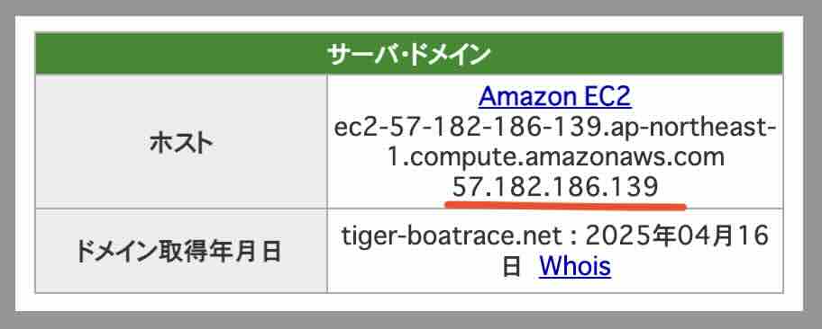 タイガーボートのIPアドレス